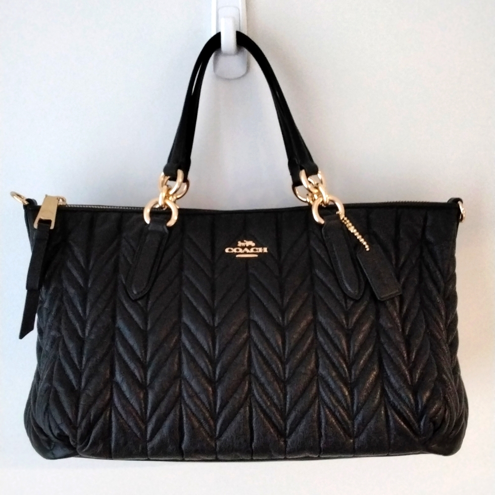 COACH Quilted Ally Satchel in black, large